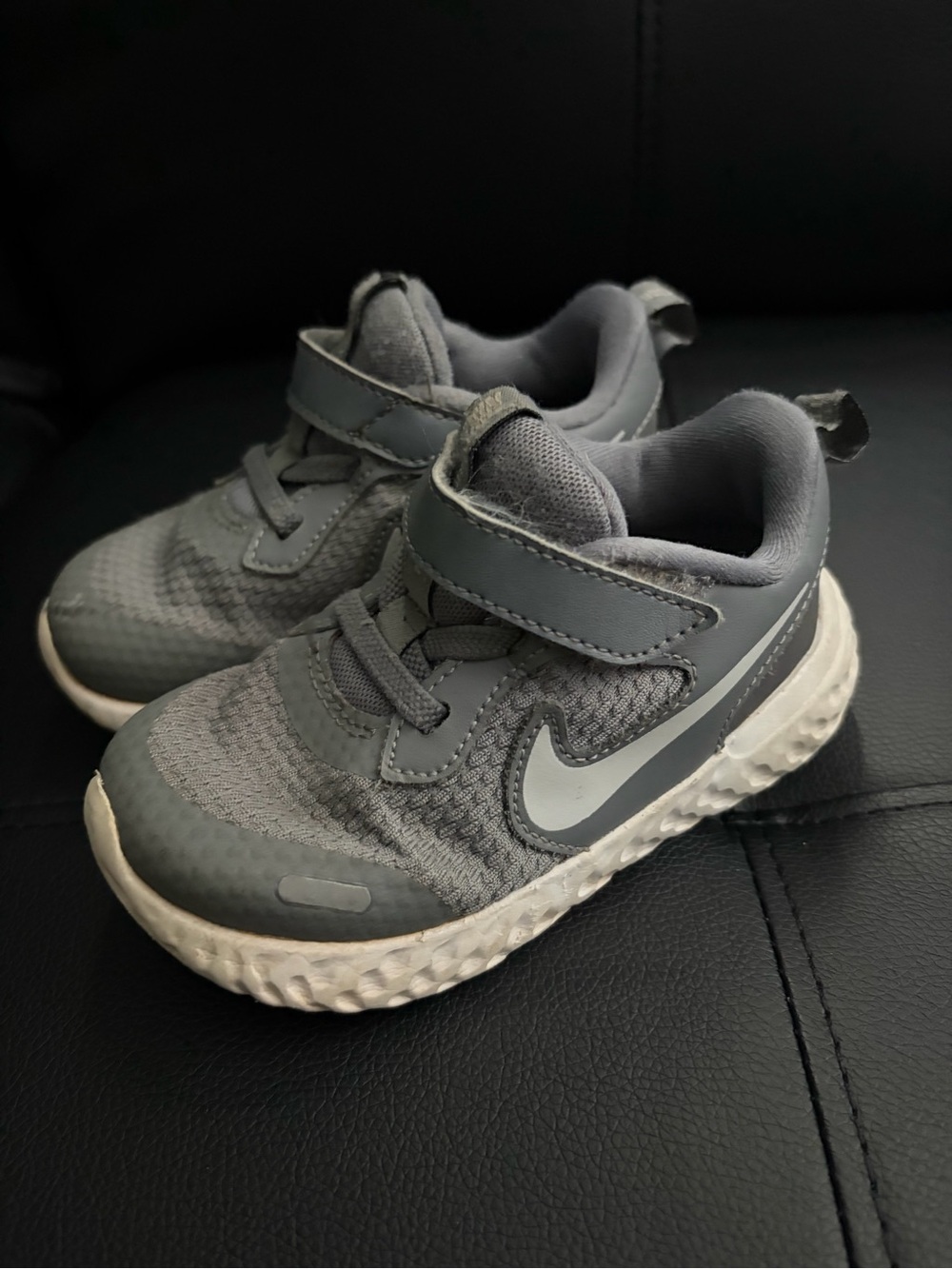 Nike Gray and White Kids' Hook-and-Loop Sneakers